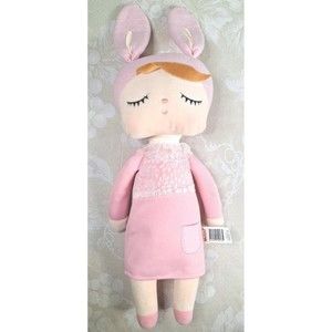 METOO Angela Plush Sleeping Bunny Rabbit Infant Baby Doll Pink Lace Stuffed 14"